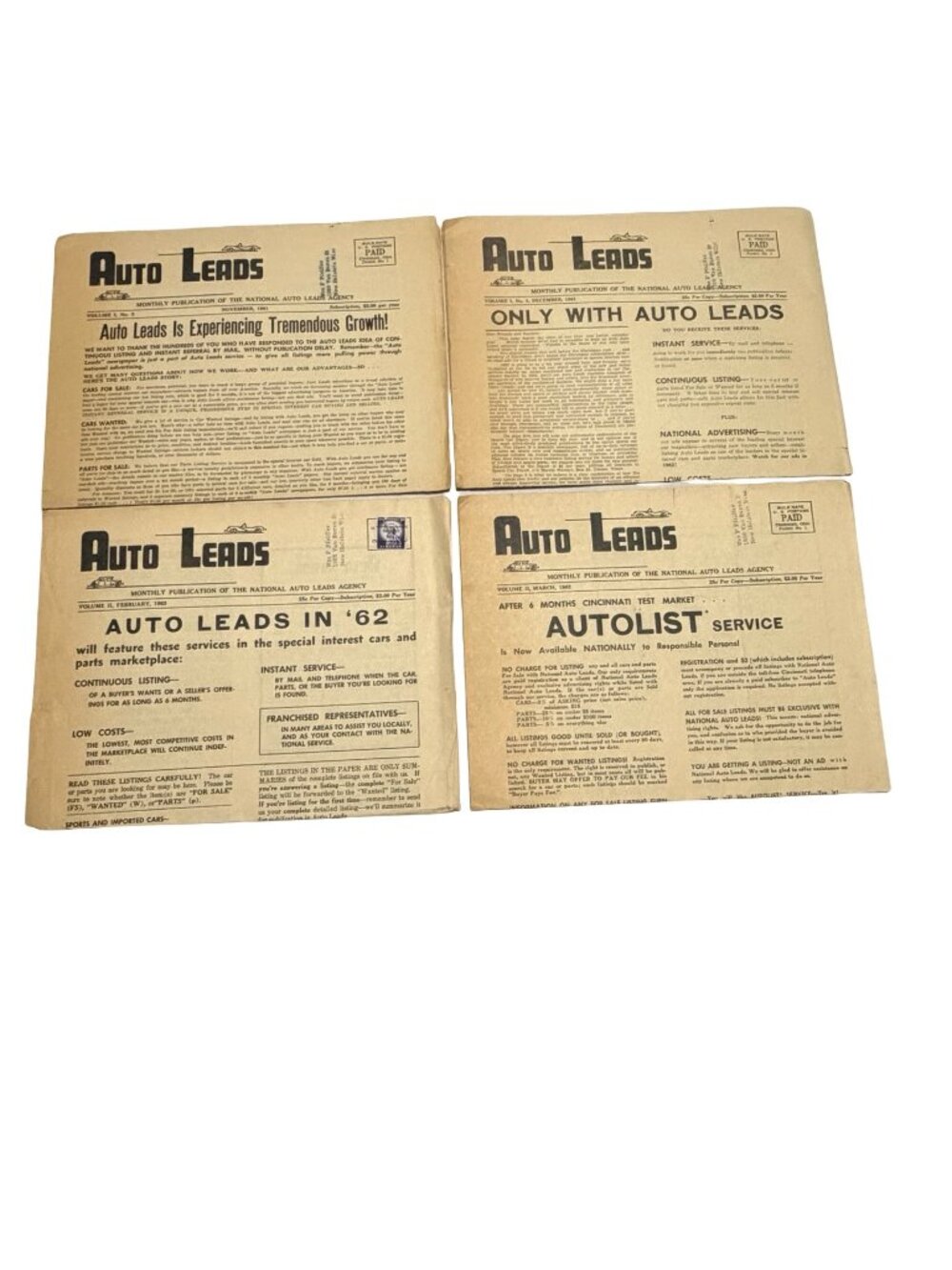 Vintage Auto Leads Newspaper Lot of 4 November 1961 March 1962 Classic Car Parts